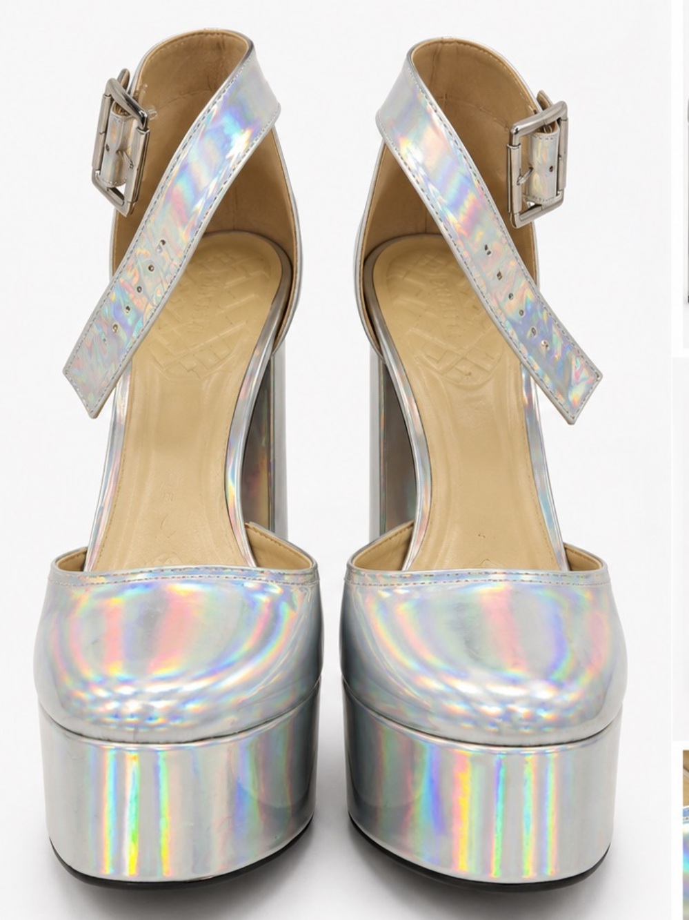 Holographic Silver Platform Mary Jane Heels